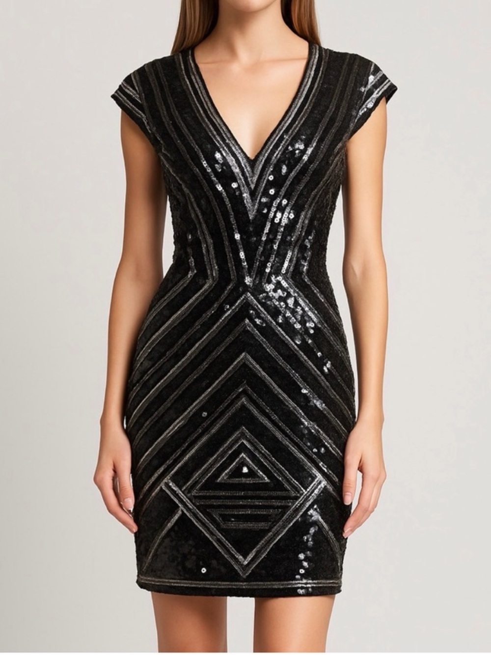 Express Black Sequin V-Neck Mini Dress